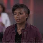 Simone’s burgundy utility jacket on Greys Anatomy