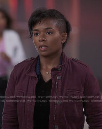 Simone's burgundy utility jacket on Greys Anatomy