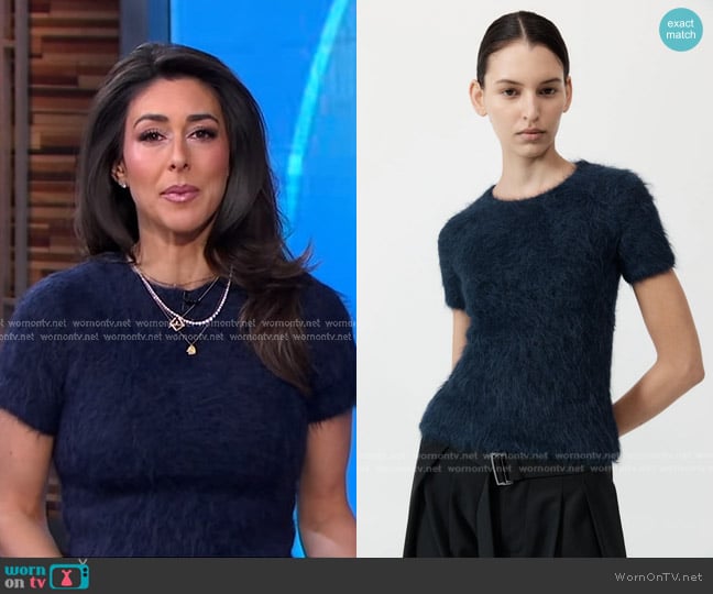 St. Agni Alpaca Baby Tee in Midnight Blue worn by Erielle Reshef on Good Morning America