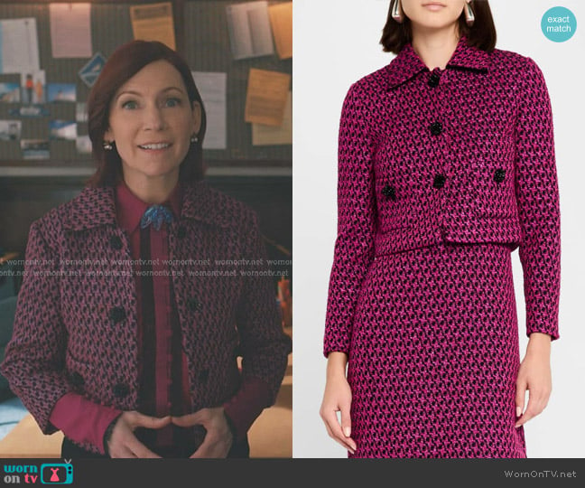 Elsbeth’s pink houndstooth jacket on Elsbeth