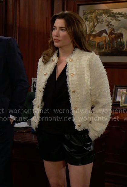 Steffy’s cream tweed jacket on The Bold and the Beautiful