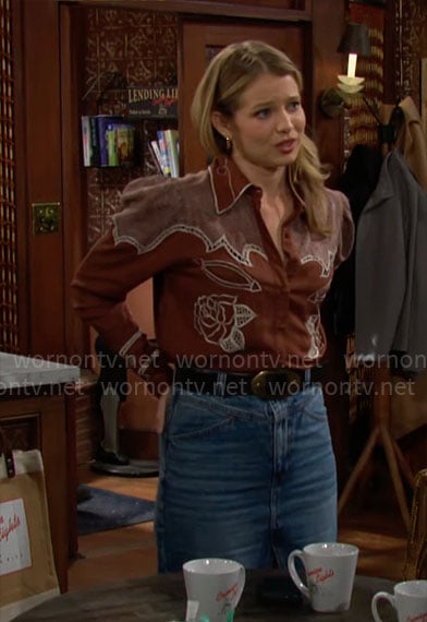 Summer's brown embroidered western shirt on The Young and the Restless