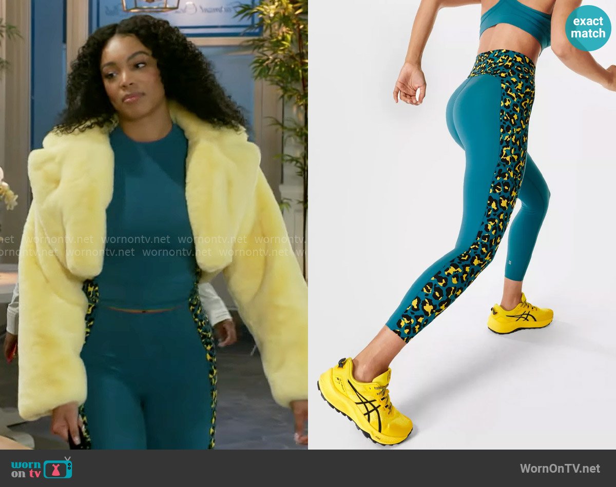 Sweaty Betty Power UltraSculpt High Waist 7/8 Workout Leggings Colour Block in Blue Pixel Leopard Print worn by Chelsea Hamilton (RhonniRose Mantilla) on Beyond the Gates