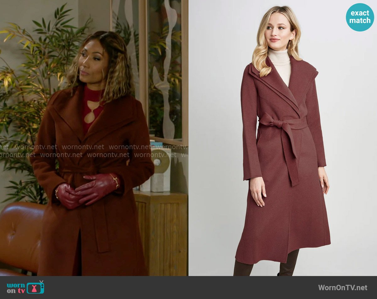 Tahari Elliot Coat in Cinnamon worn by Dana 'Leslie' Thomas (Trisha Mann-Grant) on Beyond the Gates