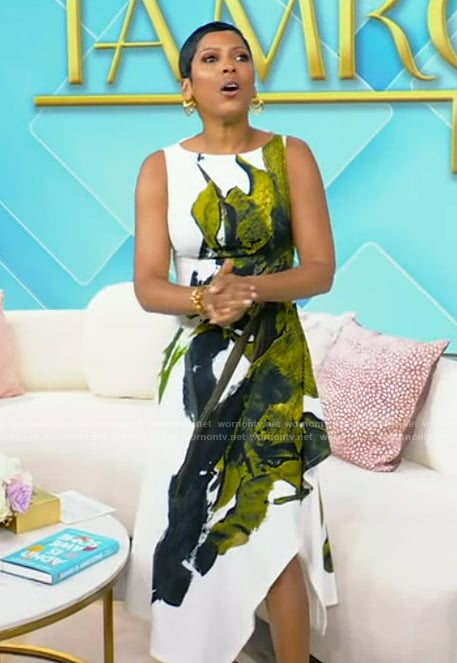 Tamron's abstract asymmetric dress on Tamron Hall Show