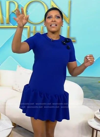 Tamron's blue ruffle mini dress on Tamron Hall Show