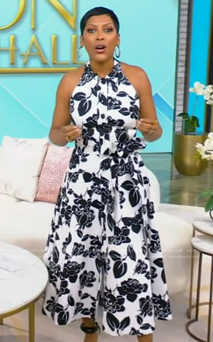 Tamron's floral print halter neck dress on Tamron Hall Show