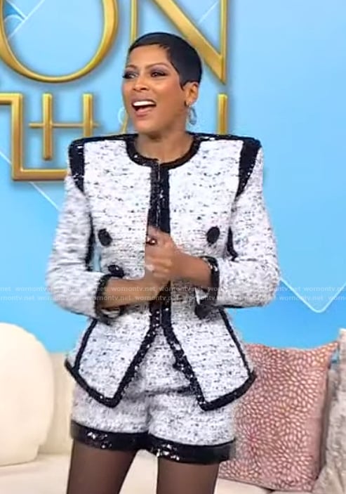 Tamron's double breasted tweed jacket on Tamron Hall Show