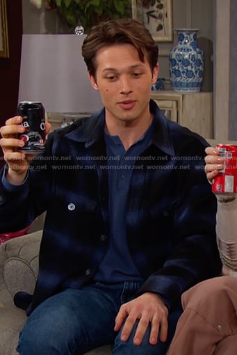 Tate's navy plaid button down shirt on Days of our Lives