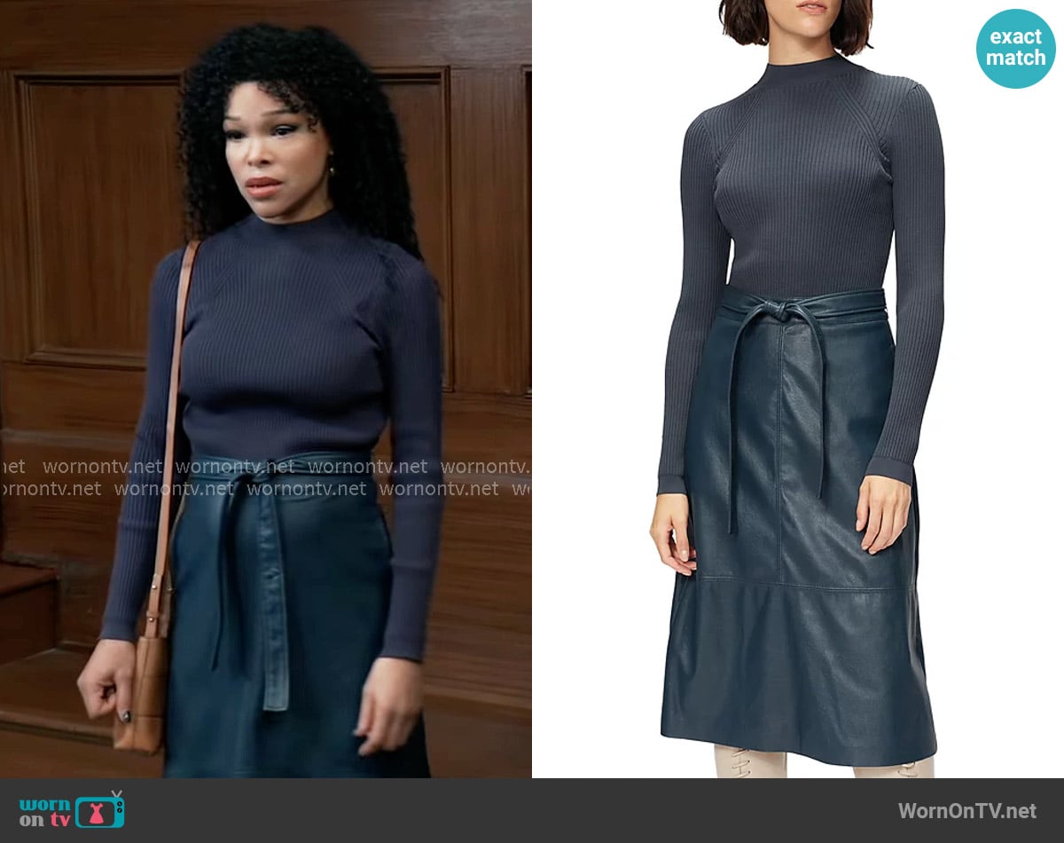 Ted Baker Alltaa Knitted Bodice Pleather Skirt Dress worn by Portia Robinson (Brook Kerr) on General Hospital