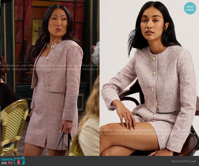 Ted Baker Consta Tailored Fitted Boucle Cropped Jacket worn by Melinda Trask (Tina Huang) on Days of our Lives