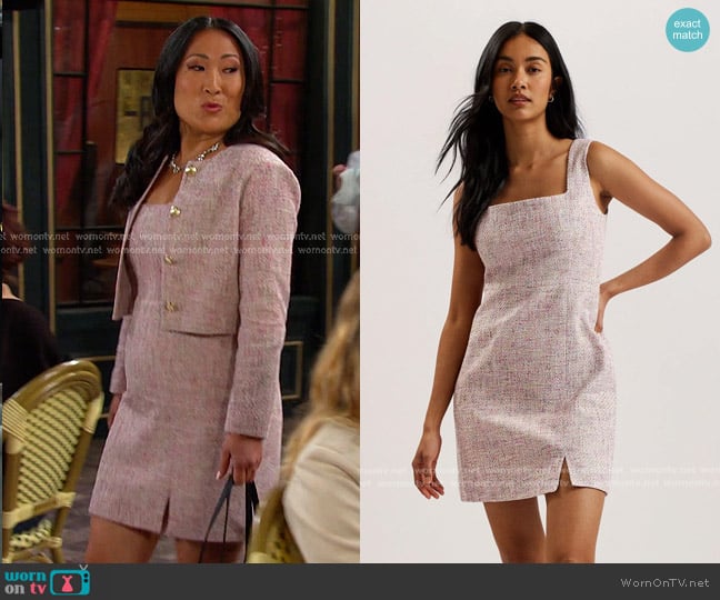 Ted Baker Constre Tailored Boucle Mini Dress With Slit worn by Melinda Trask (Tina Huang) on Days of our Lives