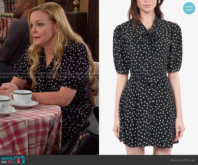 The Kooples Polka-dot Print Neck-tie Woven Dress worn by Belle Brady (Martha Madison) on Days of our Lives