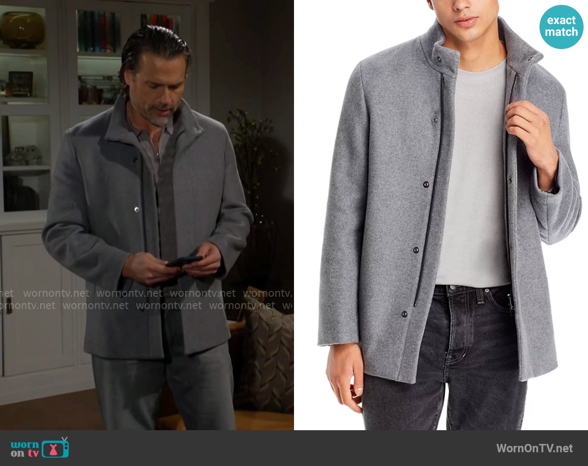 Theory Clarence Wool Melton Coat worn by Nick Newman (Joshua Morrow) on The Young and the Restless