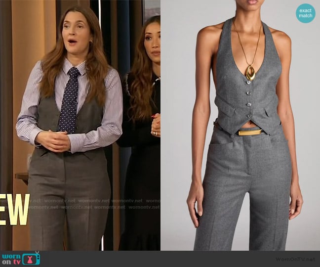 Tom Ford Virgin Wool Twill Halter Vest worn by Drew Barrymore on The Drew Barrymore Show