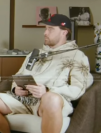 Travis Kelce’s palm tree print fringe hoodie on Access Hollywood