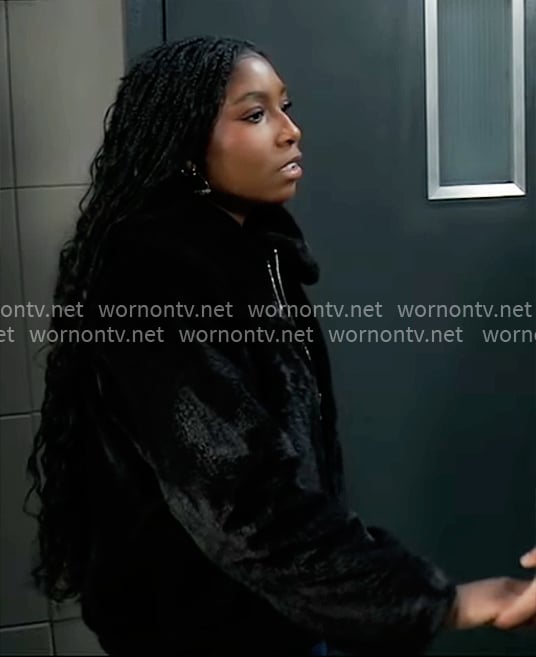 Trina's black fur jacket on General Hospital
