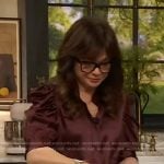 Valerie Bertinelli’s burgundy puff sleeve top on The Drew Barrymore Show