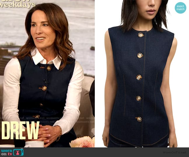 Veronica Beard Jessup Denim Vest worn by Dr. Sarah de la Torre on The Drew Barrymore Show