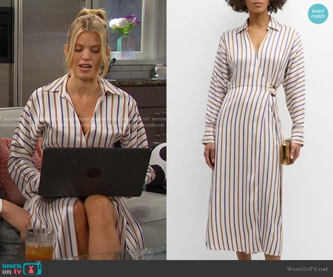 Veronica Beard Noor Striped Wrap Dress worn by Catherina Greene (AnnaLynne McCord) on Days of our Lives