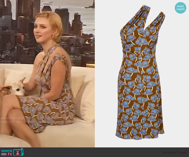 Versace Floral Print One-Shoulder Backless Crepe Cocktail Dress worn by Julia Schlaepfer on The Drew Barrymore Show