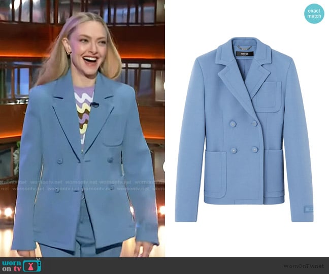 Versace Scuba Wool Double Breasted Blazer worn by Amanda Seyfried on The Kelly Clarkson Show