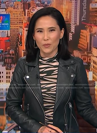 Vicky’s black leather moto jacket on NBC News Daily