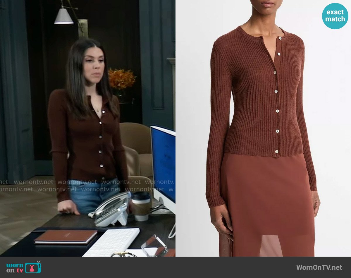 Kristina’s brown ribbed cardigan on General Hospital