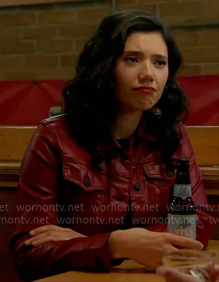 Violet's burgundy leather jacket on Chicago Fire