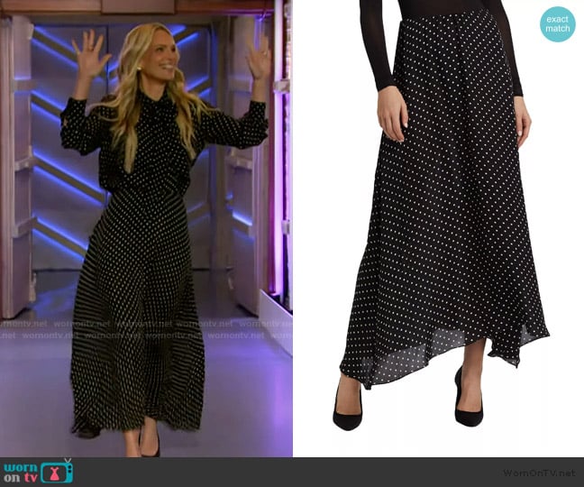 Molly Sims’s black polka dot print skirt on The Kelly Clarkson Show