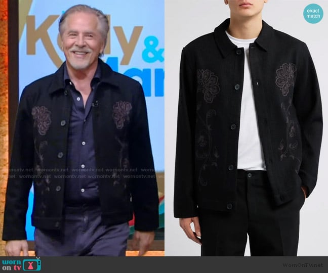 Don’s black floral embroidered jacket on Live with Kelly