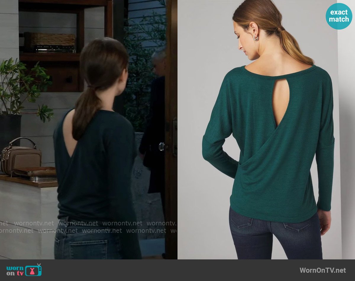 Willow’s dark green bateau neckline top on General Hospital