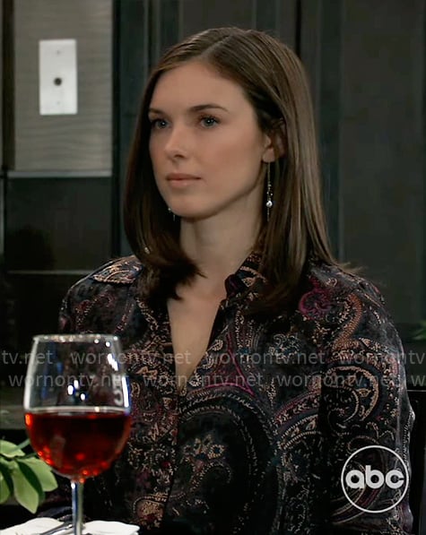 Willow’s paisley print button down blouse on General Hospital