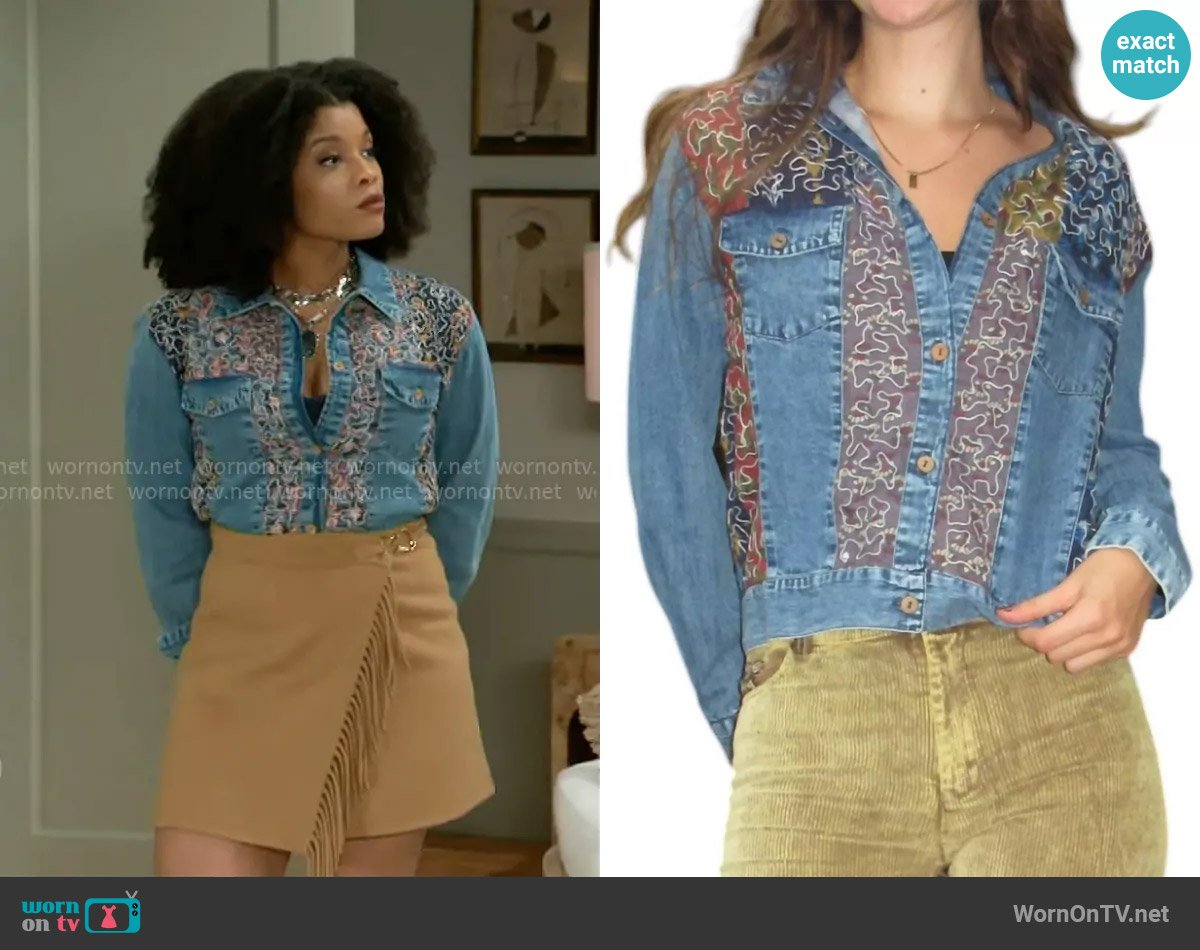 Young Threads at Target Oil Spill Squiggle Jacket worn by Eva Thomas (Ambyr Michelle) on Beyond the Gates