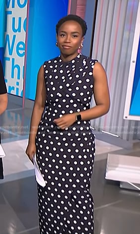 Zinhle’s black polka dot sleeveless dress on NBC News Daily