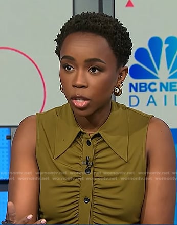 Zinhle’s green ruched sleeveless button top on NBC News Daily