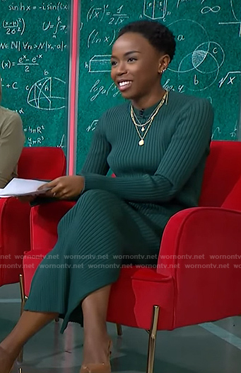 Zinhle's green ribbed dress on NBC News Daily