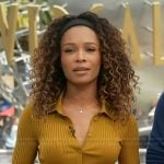 Zuri's mustard ribbed cardigan on Access Hollywood