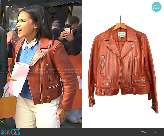 Acne Studios Mock Leather Moto Jacket worn by Laura Jarrett on Today