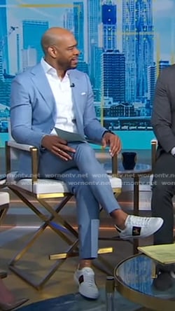DeMarco Morgan's white embroidered sneakers on Good Morning America
