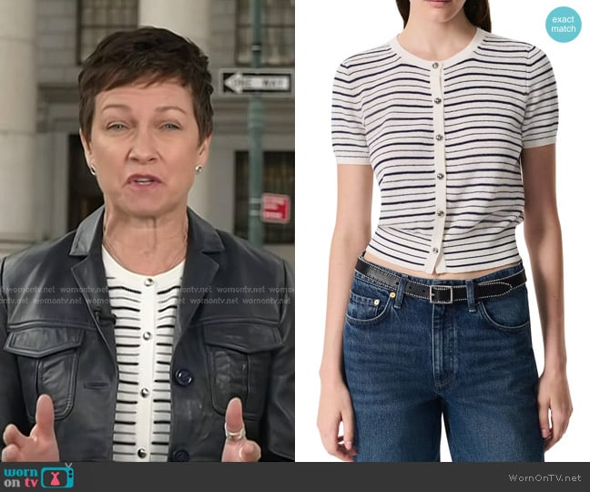 Rag & Bone Dina Stripe Short Sleeve Cardigan in Ivory Multi worn by Stephanie Gosk on Today