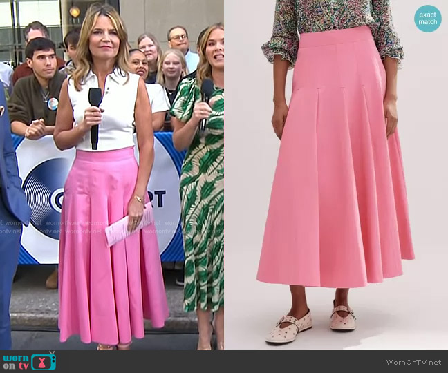 Me + Em Heavy Cotton Sateen Maxi Skirt in Perfect Pink worn by Savannah Guthrie on Today