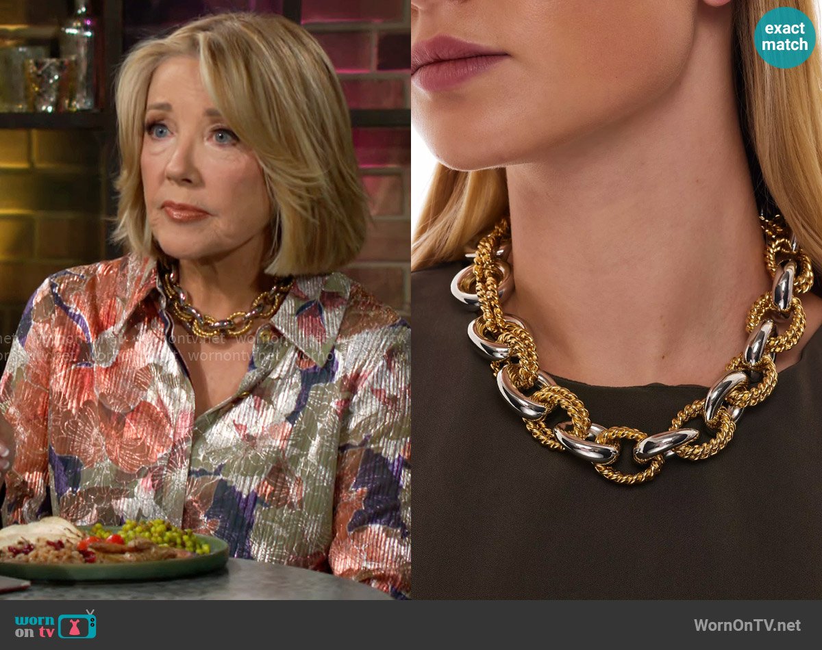 Kenneth Jay Lane Gold Double Twist Links Necklace worn by Nikki Reed Newman (Melody Thomas-Scott) on The Young and the Restless