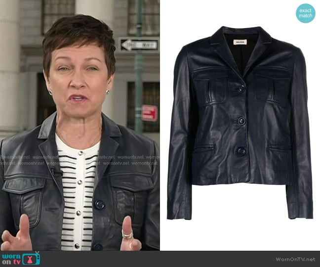 Zadig & Voltaire Liams Leather Jacket in Marine worn by Stephanie Gosk on Today