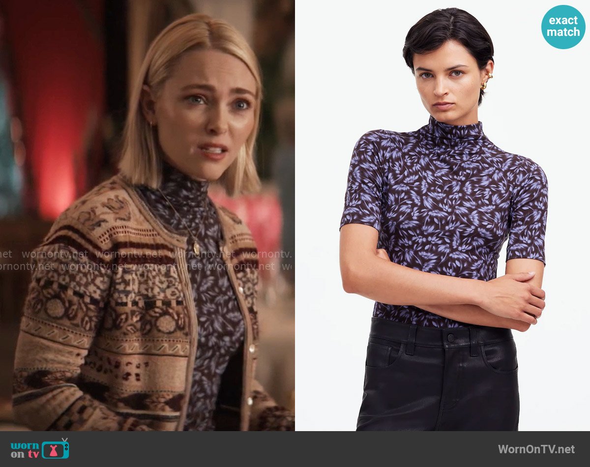 Madewell Drapey Mockneck Top in Floral worn by Alice (AnnaSophia Robb) on Grosse Pointe Garden Society