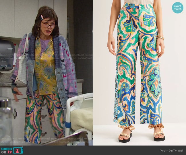 Maeve Rhiannon Satin Cropped Flare Pants worn by Susan Banks (Stacy Haiduk) on Days of our Lives
