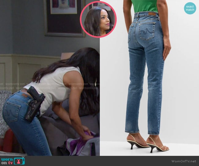 AG Jeans Mari Mid Rise Slim Straight Jeans worn by Jada Hunter (Elia Cantu) on Days of our Lives