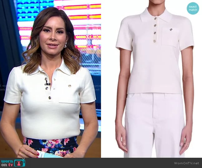 Maje Marniamy Pocket Polo in Ecru worn by Rebecca Jarvis on Good Morning America