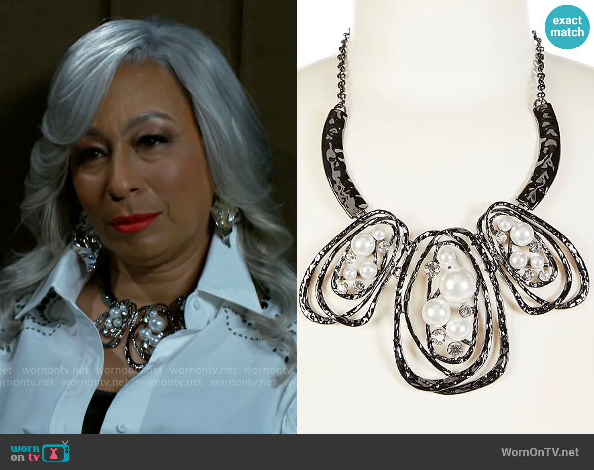 Natasha Accessories O Bird Nest Statement Collar Necklace worn by Anita Dupree ( Tamara Tunie) on Beyond the Gates