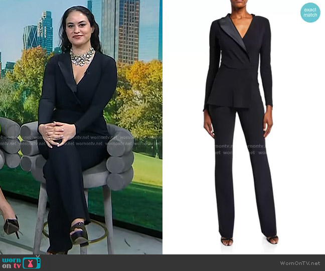 Chiara Boni La Petite Robe Satin Lapel Long-Sleeve Peplum Jumpsuit worn by Donna Farizan on Today